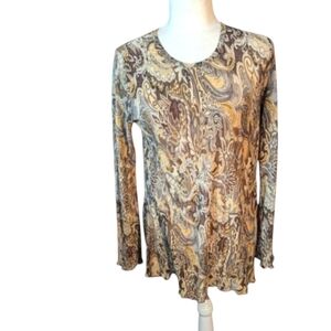 Y2k Neutral paisley Lightweight semi-sheer long sleeve pull on tunic top Sz M